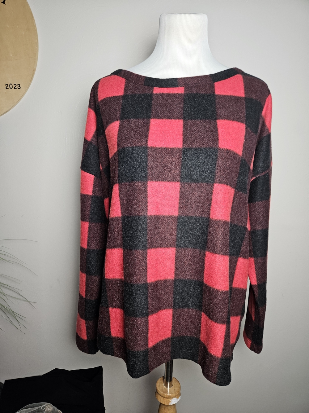 white birch Red and Black Buffalo Plaid Women's Top